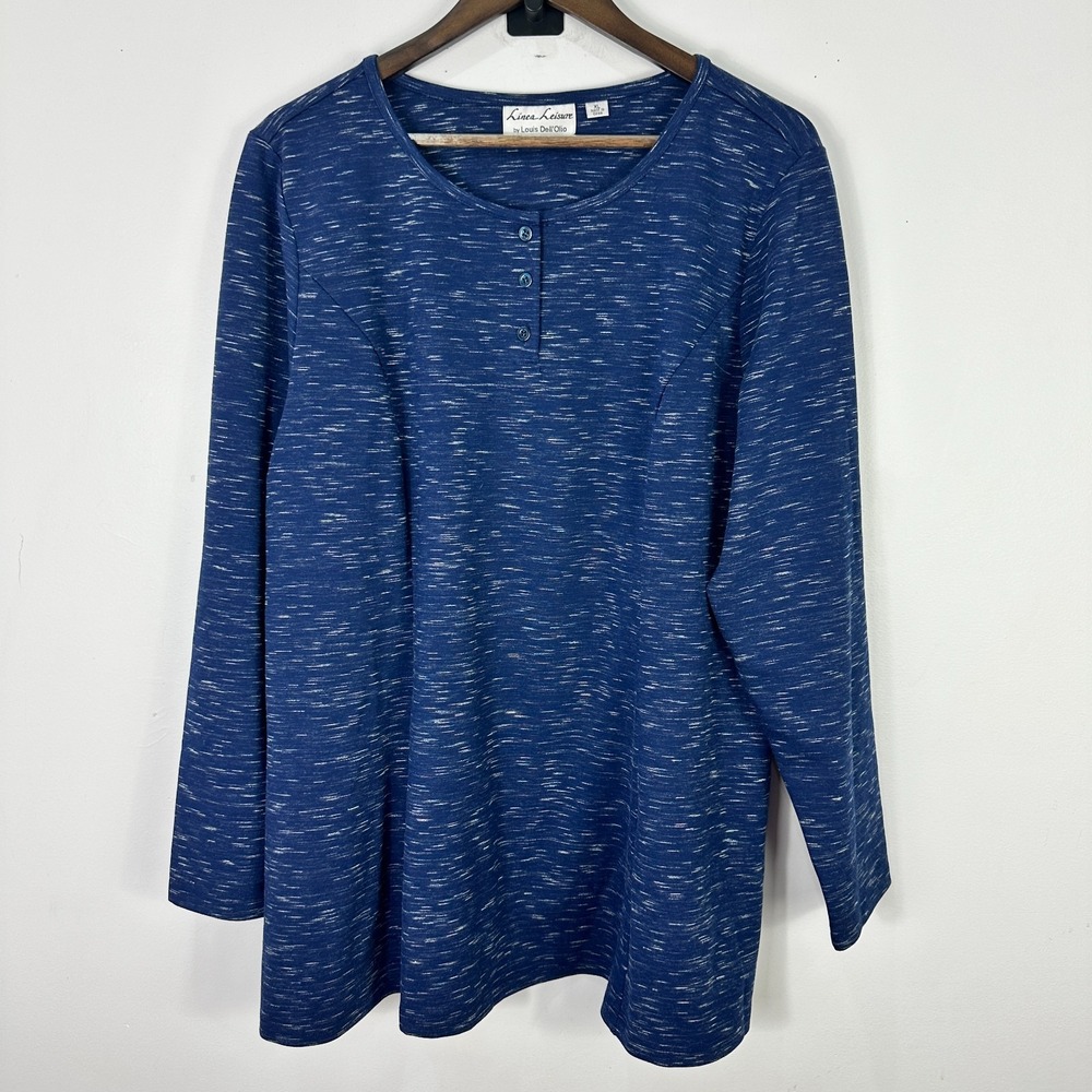 Linea Leisure Louis Dell'Olio Top XL Blue Henley Lounge Casual Preppy Minimalist